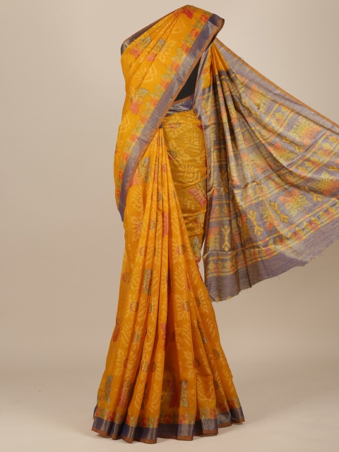 

Pothys Yellow & Grey Ethnic Motifs Jute Silk Saree