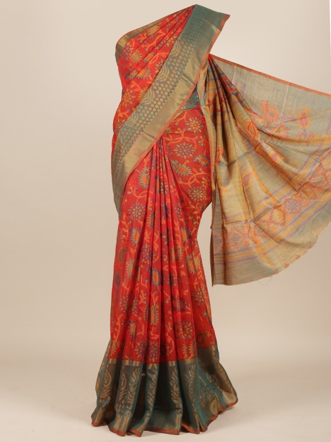 

Pothys Red & Blue Ethnic Motifs Jute Silk Saree