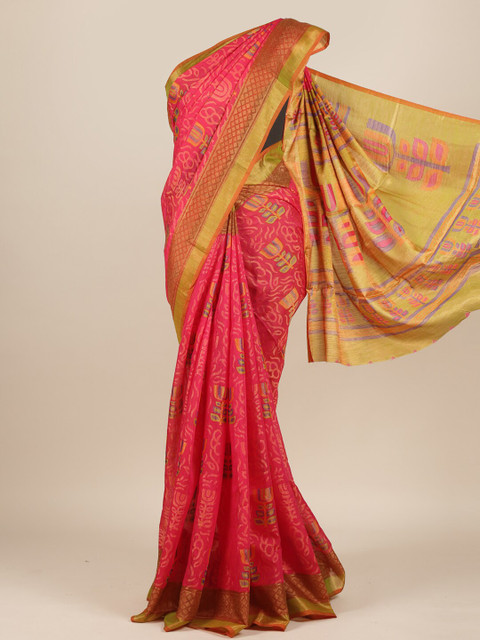 

Pothys Magenta & Green Woven Design Zari Jute Silk Saree