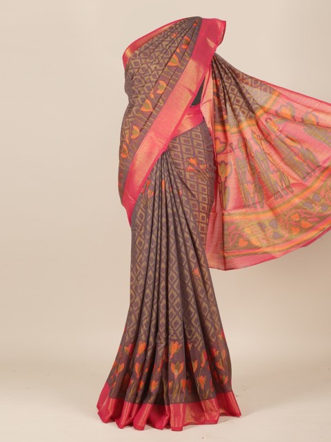 

Pothys Violet & Pink Printed Jute Silk Saree