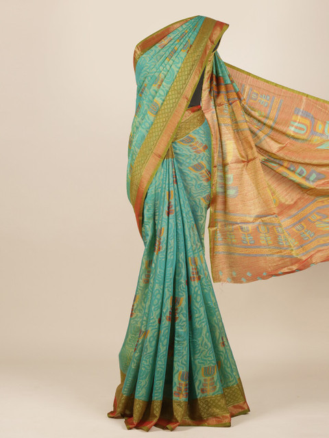 

Pothys Green & Yellow Ethnic Motifs Jute Silk Saree