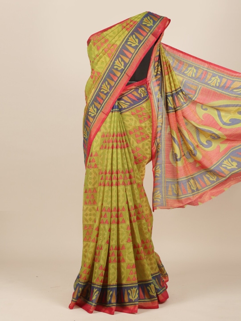 

Pothys Green & Purple Printed Jute Silk Saree