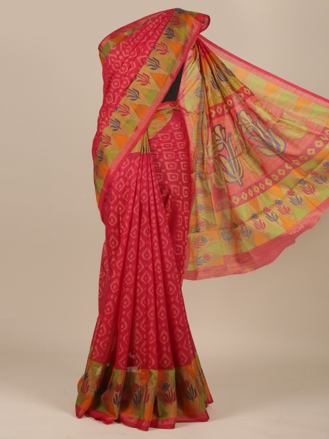 

Pothys Pink & Green Woven Design Zari Jute Silk Saree