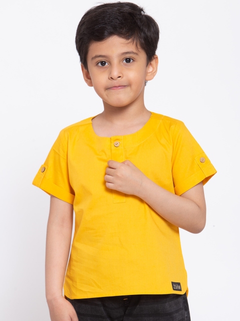 

Zotw Unisex Kids Yellow Henley Neck Organic Cotton T-shirt