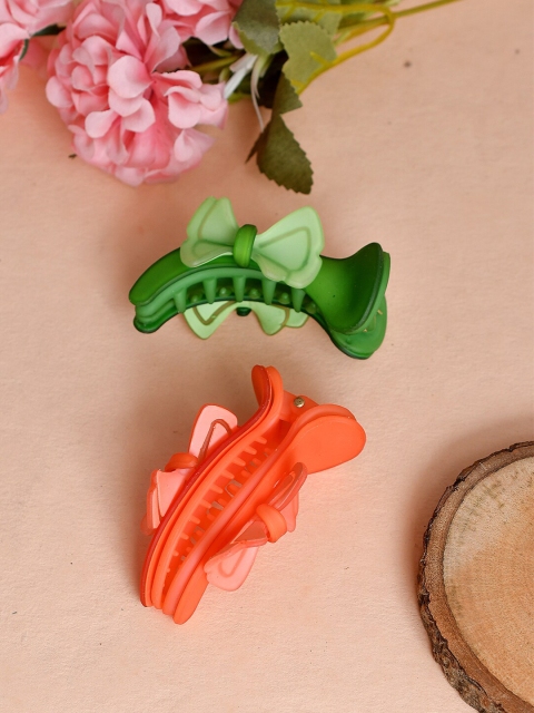 

Silvermerc Designs Women Green & Peach-Coloured Set of 2 Claw Clip