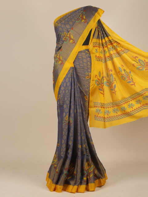 

Pothys Navy Blue & Yellow Jute Silk Saree