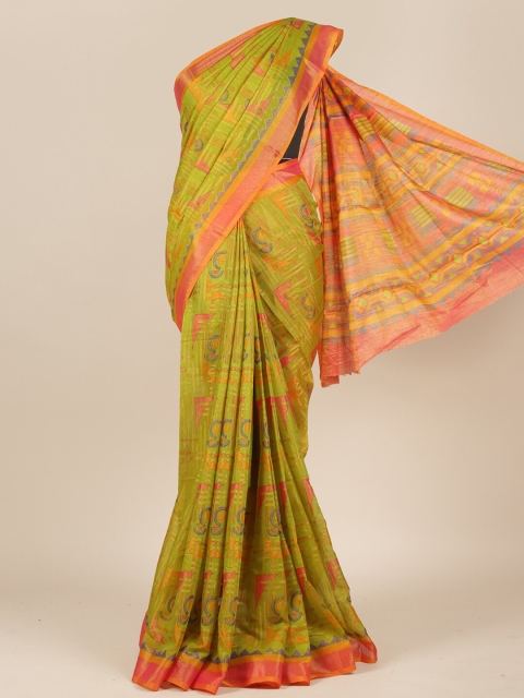 

Pothys Green & Pink Ethnic Motifs Jute Silk Saree