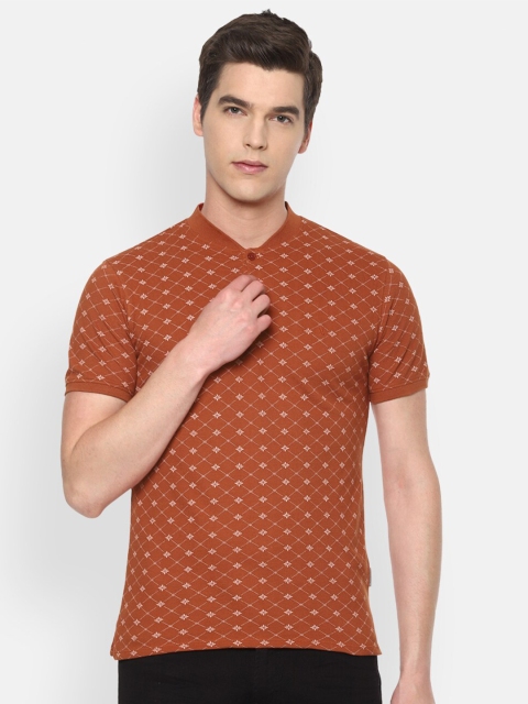

V Dot Men Orange Printed V-Neck Slim Fit T-shirt
