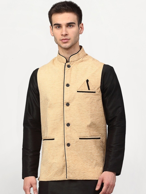 

Jompers Men Beige Woven Design Nehru Jacket