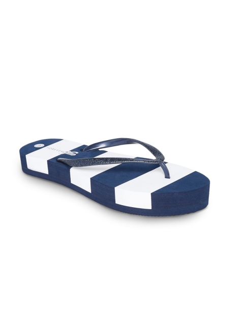 

Forever Glam by Pantaloons Women Navy Blue & White Striped Thong Flip-Flops