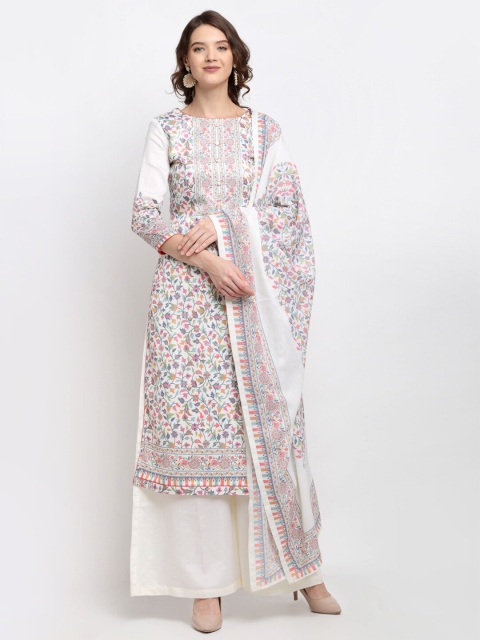 

Stylee LIFESTYLE Cream & Pink Printed Unstitched Dress Material