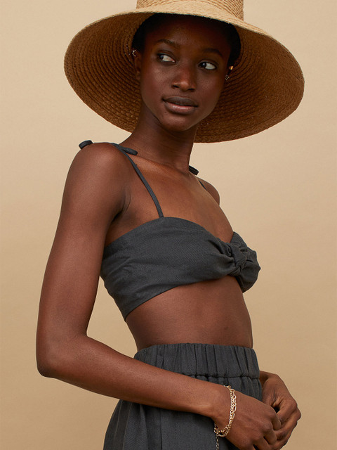 

H&M Black Linen-Blend Crop Top