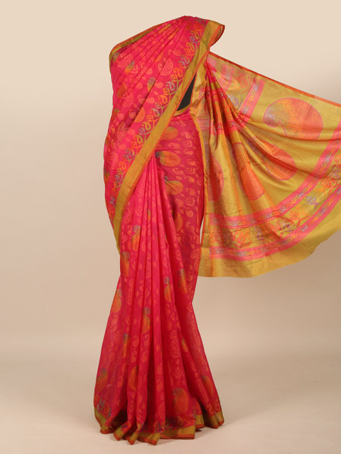 

Pothys Magenta & Green Ethnic Motifs Jute Silk Saree