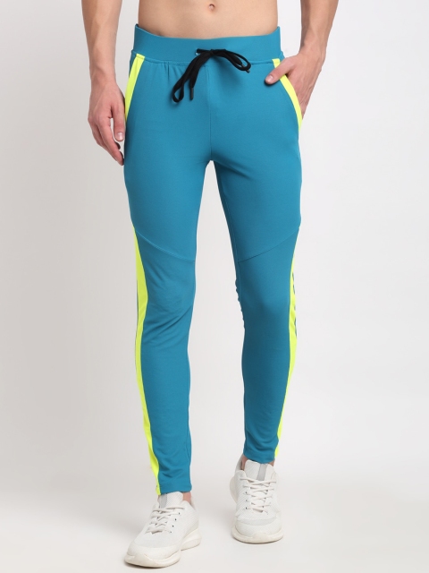 

NEUDIS Men Blue & Yellow Striped Slim-Fit Track Pants