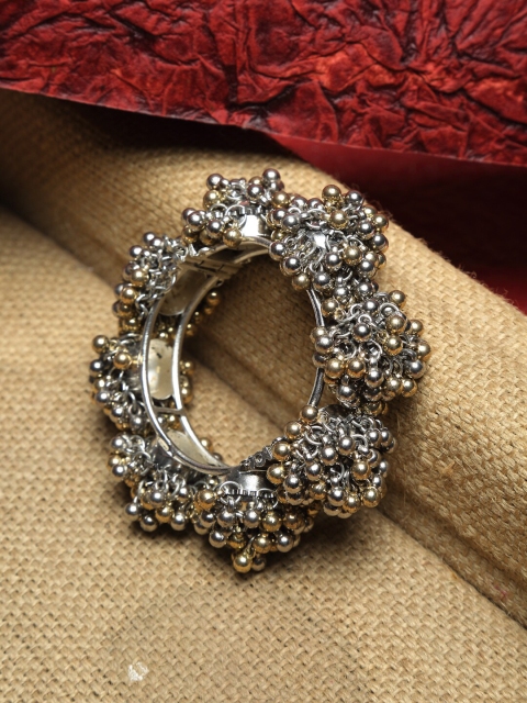 

NEUDIS Women Silver & Gold-Toned Oxidised Silver-Plated Cuff Bracelet