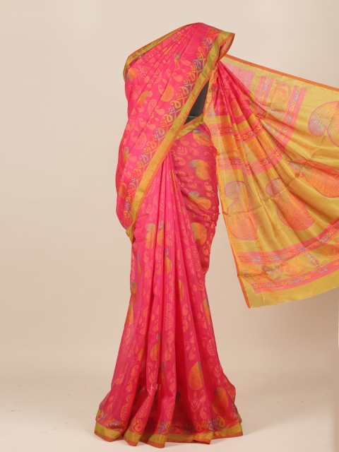 

Pothys Magenta & Blue Ethnic Motifs Zari Jute Silk Saree