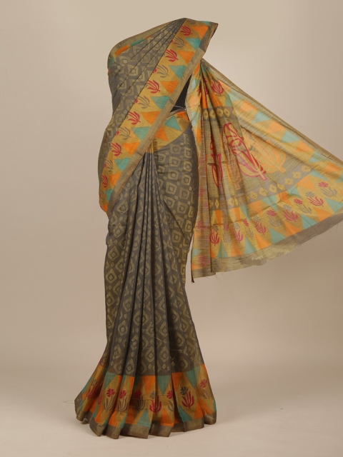 

Pothys Grey Ethnic Motifs Zari Jute Silk Saree