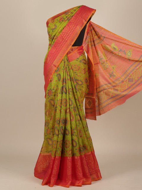 

Pothys Green & Pink Ethnic Motifs Zari Jute Silk Saree