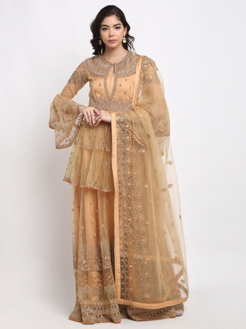 

Stylee LIFESTYLE Gold Embroidered Semi-Stitched Dress Material
