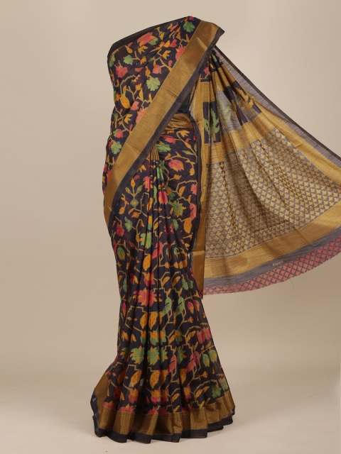 

Pothys Navy Blue & Pink Ethnic Motifs Zari Jute Silk Saree