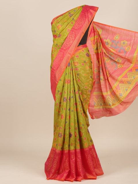 

Pothys Green & Red Ethnic Motifs Zari Jute Silk Saree