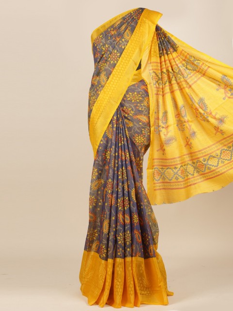 

Pothys Blue & Yellow Woven Design Jute Silk Saree