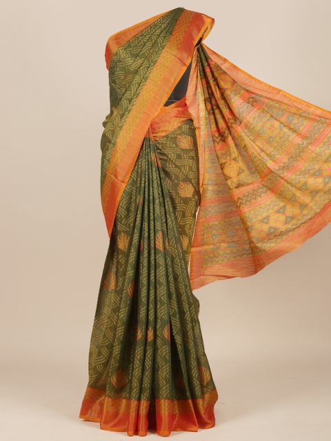 

Pothys Green & Peach-Coloured Printed Jute Silk Saree