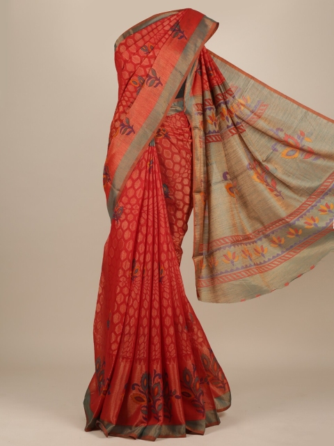 

Pothys Red & Blue Woven Design Jute Silk Saree
