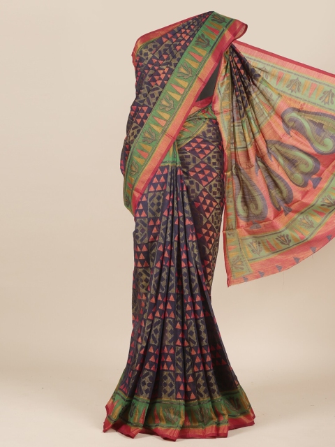 

Pothys Navy Blue & Pink Jute Silk Saree