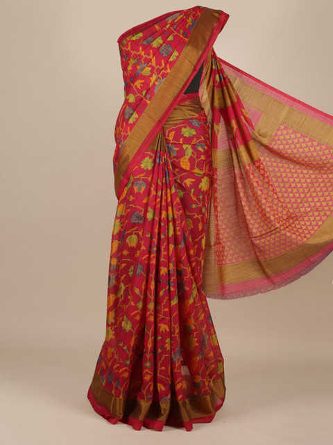 

Pothys Magenta Floral Jute Silk Saree