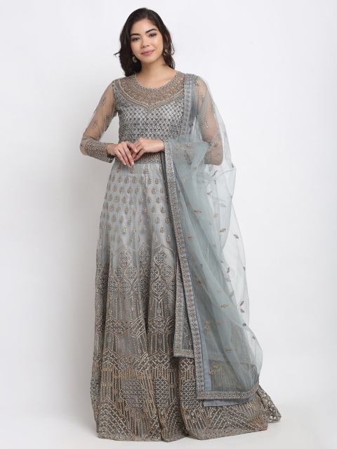 

Stylee LIFESTYLE Grey Embellished Semi-Stitched Dress Material