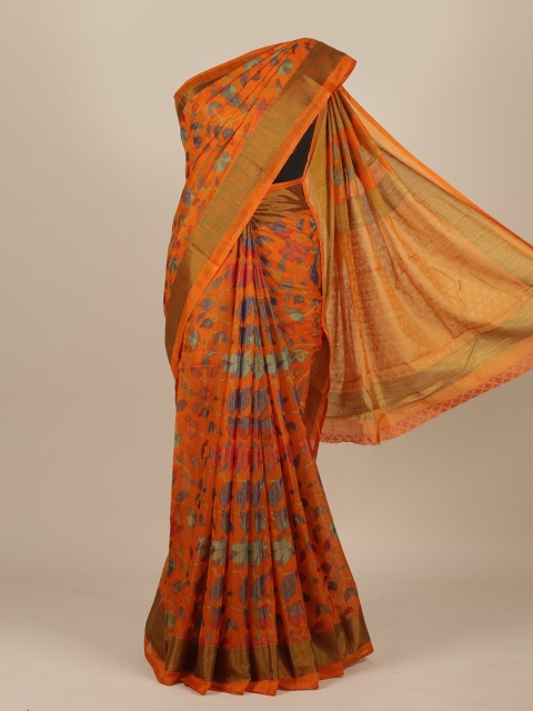 

Pothys Orange & Blue Ethnic Motifs Jute Silk Saree