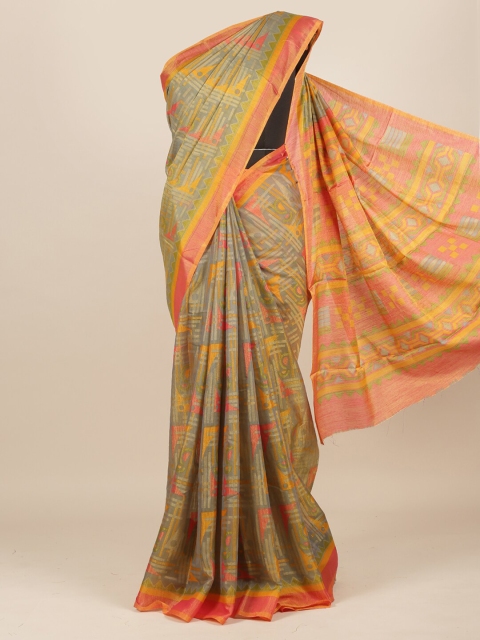 

Pothys Green & Yellow Jute Silk Saree