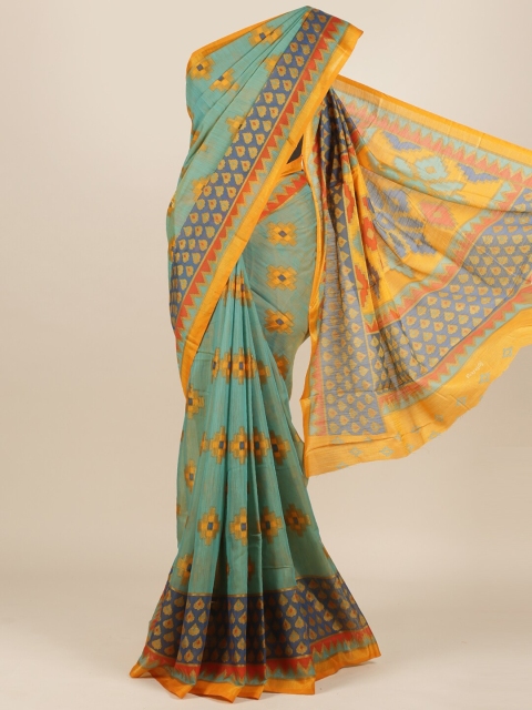 

Pothys Green & Yellow Printed Jute Silk Saree