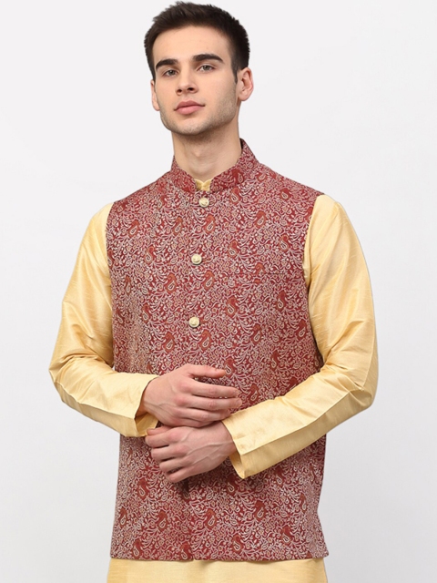 

Jompers Men Maroon Woven Design Nehru Jacket