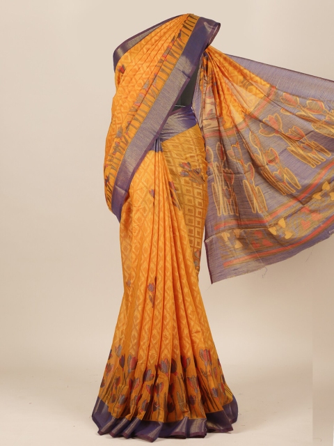 

Pothys Yellow & Grey Floral Jute Silk Saree