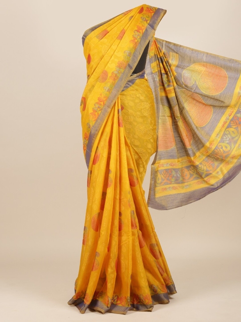 

Pothys Yellow & Grey Woven Design Jute Silk Saree