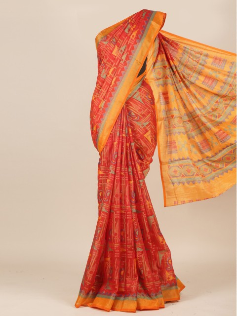 

Pothys Red & Yellow Printed Jute Silk Saree
