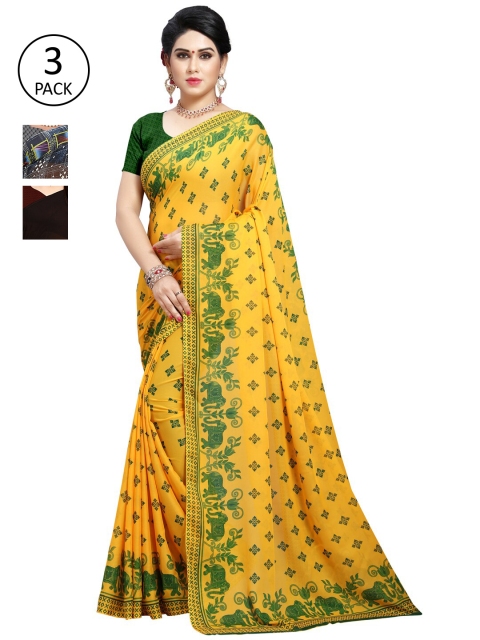 

KALINI Pack of 3 Printed Poly Georgette Saree, Multi