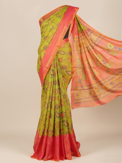 

Pothys Green & Pink Ethnic Motifs Jute Silk Saree