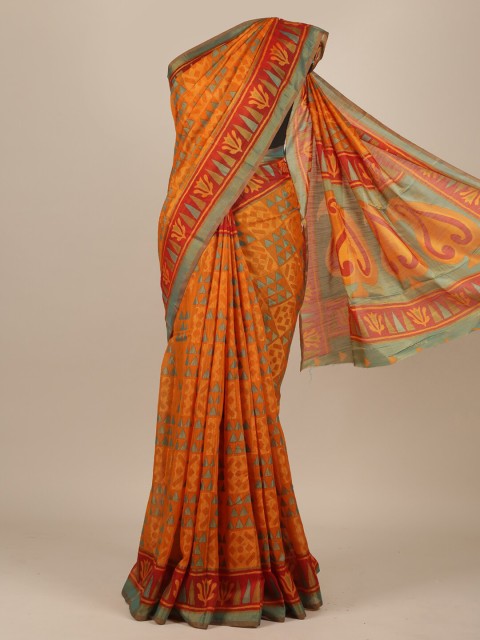

Pothys Yellow & Orange Jute Silk Saree