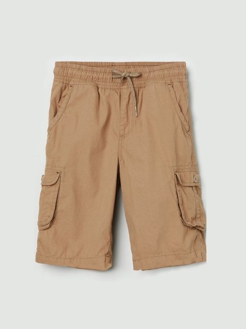 max Boys Khaki Mid-Rise Cargo Cotton Shorts