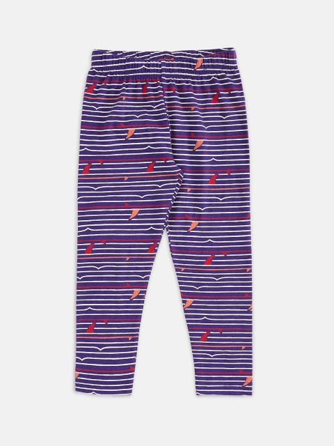 

CHALK by Pantaloons Girls Purple & White Printed Pure Cotton Leggings