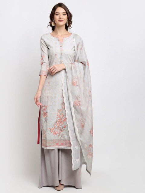 

Stylee LIFESTYLE Grey & Peach-Coloured Embroidered Unstitched Dress Material