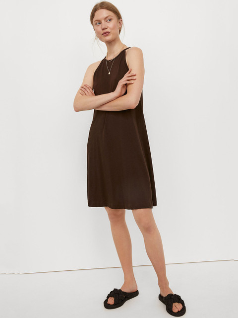 

H&M Women Brown Solid Cotton Dress