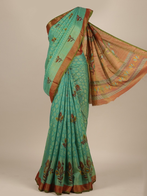 

Pothys Turquoise Blue & Yellow Woven Design Jute Silk Saree