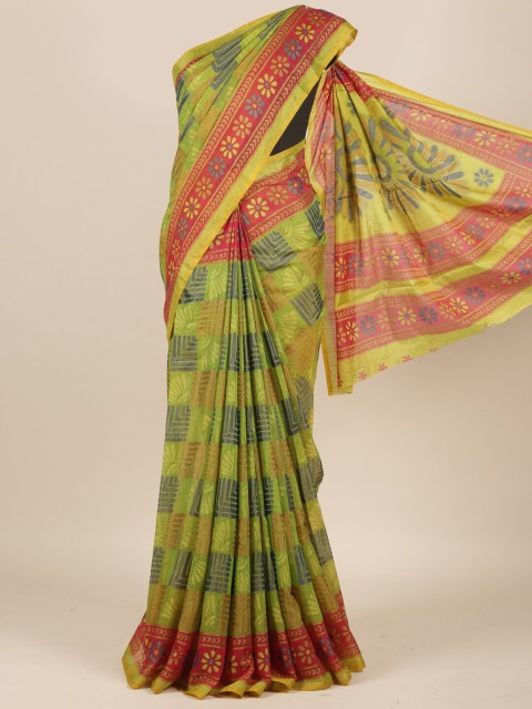 

Pothys Green & Red Checked Jute Silk Saree