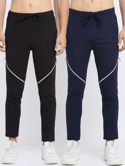 

NEUDIS Men Pack of 2 Black & Navy Blue Solid Slim Fit Track Pants
