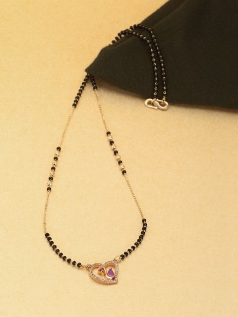 

Adwitiya Collection 24 CT Gold-Plated Black & White Stone-Studded & Beaded Mangalsutra