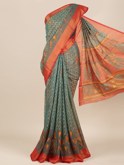 

Pothys Grey & Red Woven Design Jute Silk Saree